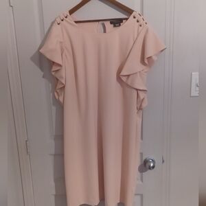 Blush Midi Dress with Ruffle Sleeves